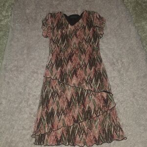 Connected Apparel Zigzag Midi Dress - Pink, Black, Green